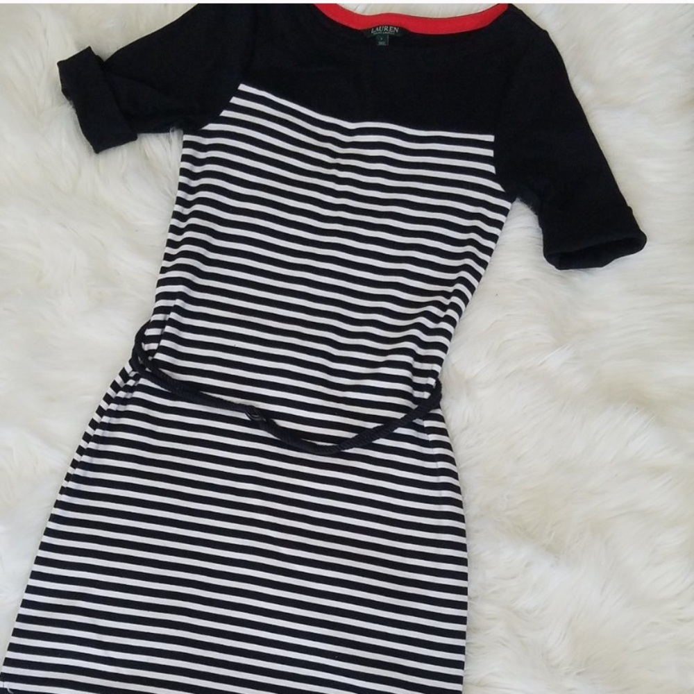 Ralph Lauren Mid Sleeve Midi Striped TShirt Dress